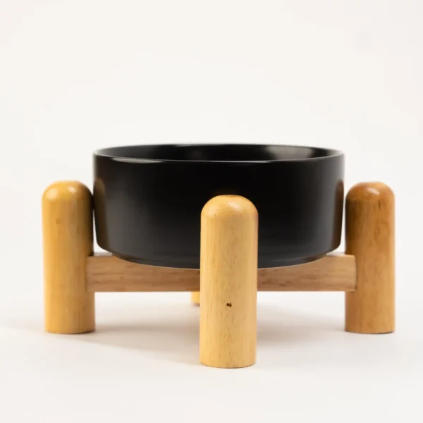 Comedero elevado en cerámica con base de madera