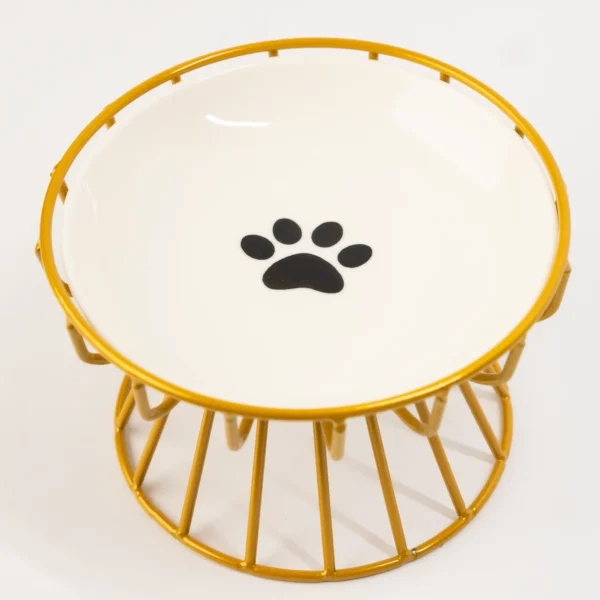 Comedero en cerámica con base metálica